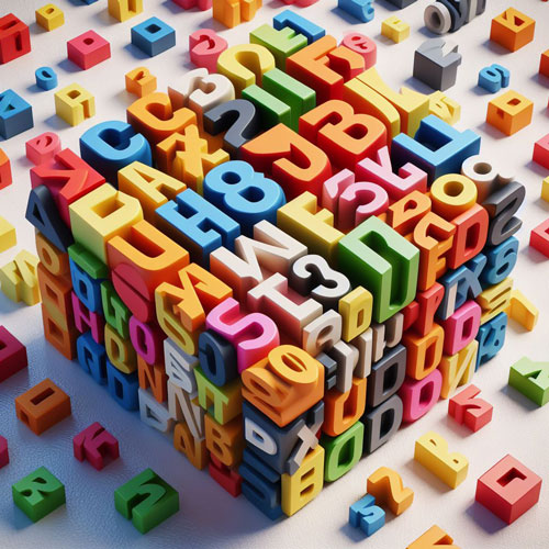 Cubo di lettere che rappresenta la confusione e la difficoltà di lettura tipica della dislessia.
