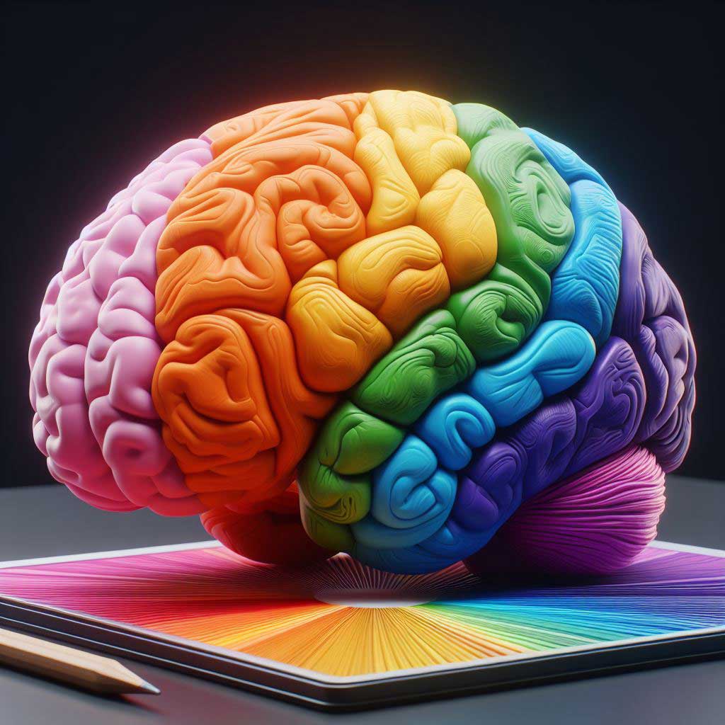 Cervello colorato con una matita che rappresenta la disortografia
