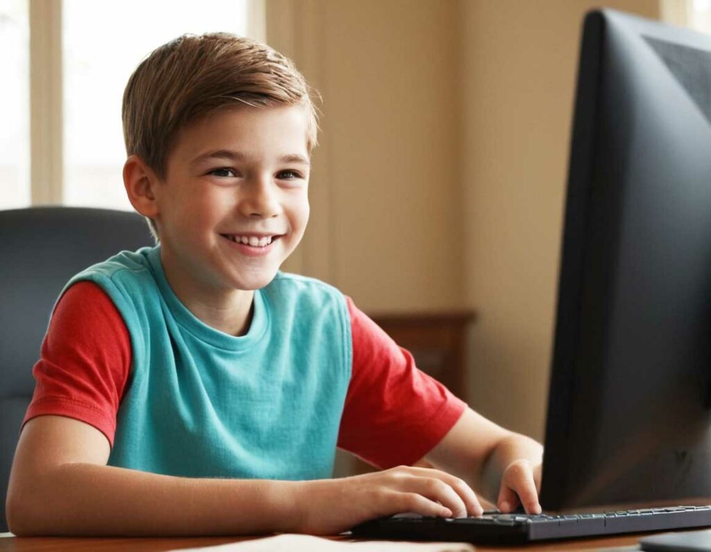 Bambino con DSA che usa un computer con software di sintesi vocale